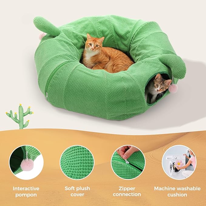 PEQULTI Flower Donut Cat Tunnel Bed Washable Plush Mat Multi for Small Pets | Round play tube with soft detachable plush mat, multi-pet toy fit indoor cats, kittens, puppies, rabbits and ferrets - Image 5