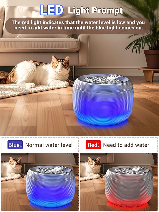 Kastty 3.5L/118oz Large Capacity Cat Water Fountain for Cats Quiet FS75 | Automatic Pet Water Fountain for Cats Indoor with Water Level LED Light, Multi-Filtration Easy Cleaning Cat Fountains for Pet - Image 5