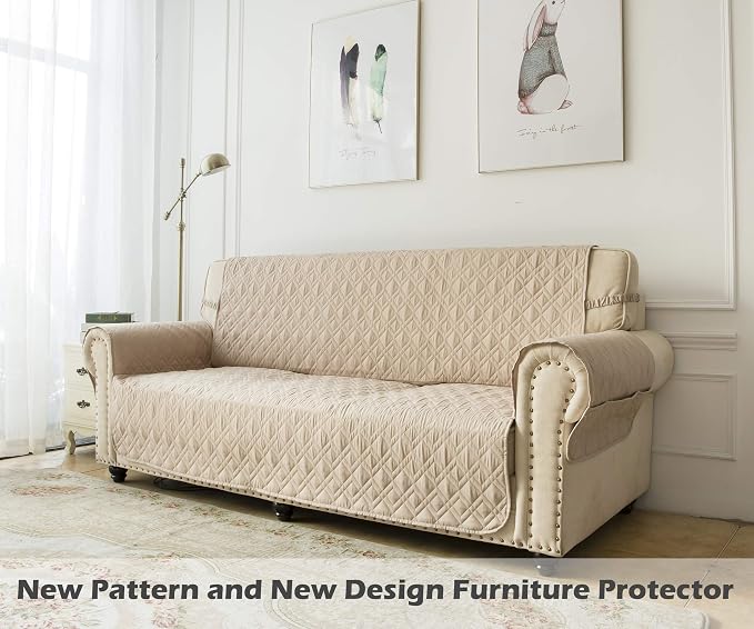 Ameritex Couch Sofa Slipcover 100% Waterproof Nonslip Quilted Furniture Protector Slipcover for Dogs, Children, Pets Sofa Slipcover Machine Washable (Beige, 78") - Image 7