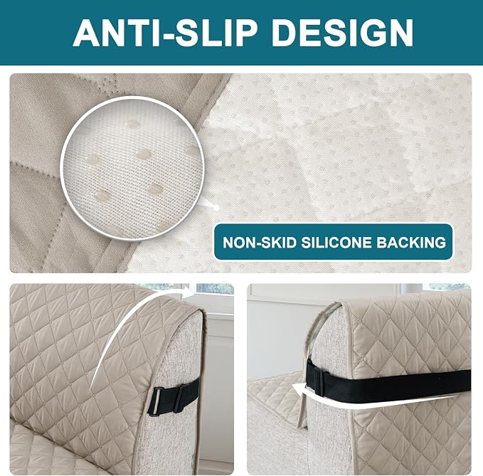 Turquoize 100% Waterproof Futon Cover Futon Slipcover Washable Armless Sofa Bed Slipcover Protector Seat Width Up to 70" with Adjustable Elastic Strap Anti-Slip for Dogs, Pale Oak - Image 4