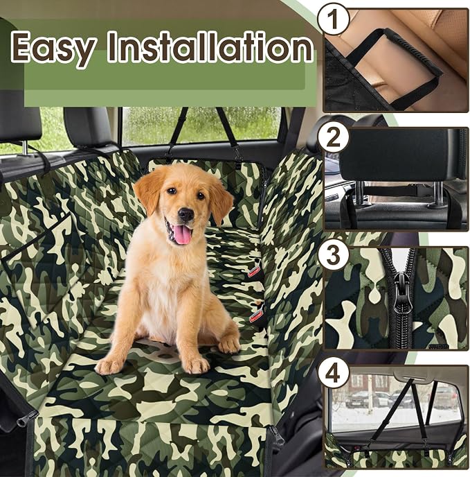 Waterproof Dog Car Seat Cover for Back Seat, Pet Hammock- S, Camouflage | Durable waterproof hammock with nonslip design & storage pockets. Protects seats from scratches, fits cars, SUVs & trucks. - Image 5
