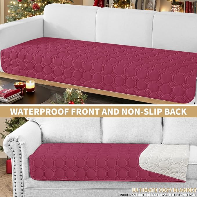 ZNSAYOTX Ultimate Cozy Blankets (30"x70") 100% Waterproof Sofa Mat Blanket for Dog Pets, Bed Couch Protector with Non-Slip Back Washable Durable, Pee Scratch Proof Easy to Clean (Wine Red) - Image 2