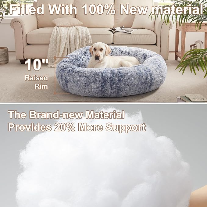 45 in Faux Fur Fluffy Donut Dog Bed for Extra Large Dogs,Dark Blue | Calming Plush Round Jumbo Pet Bed with Removable & Washable Cover,Fits up to 120 lbs Pets - Image 3
