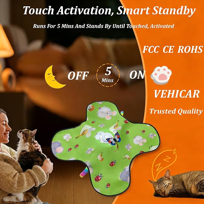 Interactive Cat Toys for Kitten & Adult Cats 3-in-1 Touch Activated | Rechargeable Motorized Cat Toy, Electronic & Automatic, Fluttering Butterfly, Moving Concealed Feathers, 3 Prey Sounds - Image 5