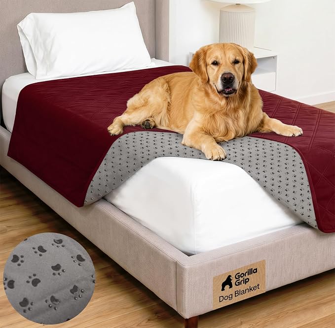 GORILLA GRIP® Waterproof Dog Blanket, Couch Cover for Dogs, 52x82 Burgundy | Silicone Grip Backing, Washable, Leakproof, Protects Sofa, Sectional, Bed, Crate, Car and RV, Senior Pet Essential by Unknown