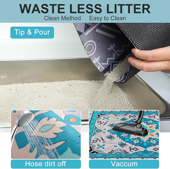 BEAUTYZOO Cat Litter Mat Litter Trapping Mat, 32"x 45" Large Litter Box Mat, Waterproof Kitty Litter Mat, Non-Slip Litter Rug Mats Pads for Floor Scatter Control, Soft on Paws & Easy to Clean, Blue - Image 7