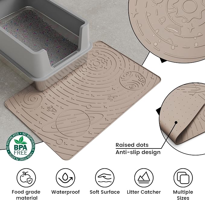 Cat Litter Mat Medium 23.6x15.7in, Beige Silicone Rubber Scatter Control Kitty Litter Box Trapping Mat, Waterproof Easy to Clean, Odorless Pet Supplies, Indoor Cat Essentials - Image 4