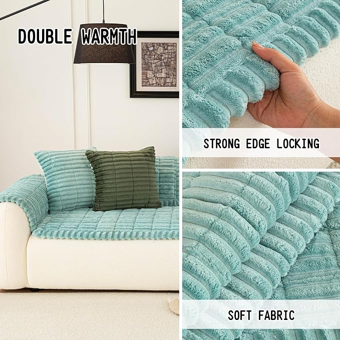 Sofa Couch Cover, Sofa Covers for Dogs Washable, Non-Slip Striped Sofa Slipcovers for Sectional Sofa, Sofa Cover Furniture Protector for L Shaped(Blue, 27.6"x 70.9") - Image 2