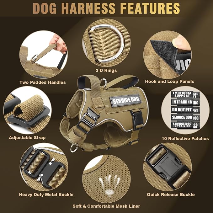 2X Metal Buckle Service Working MOLLE Dog Vest with 10 Pet Patches | Tactical Dog Harness for Medium Dog, No-pull Military Working Vest for Training Hunting Walking，2x D Rings for Leash Clip - Image 5