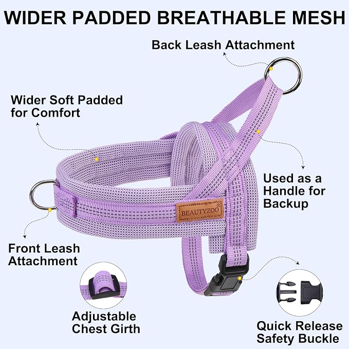 BEAUTYZOO Small Dog Harness and Leash Set, No Pull Step in Puppy Vest | Breathable Mesh with Handle, Reflective, Adjustable No Choke Escape Proof, Lightweight, Easy Control for Walking, Purple S - Image 2