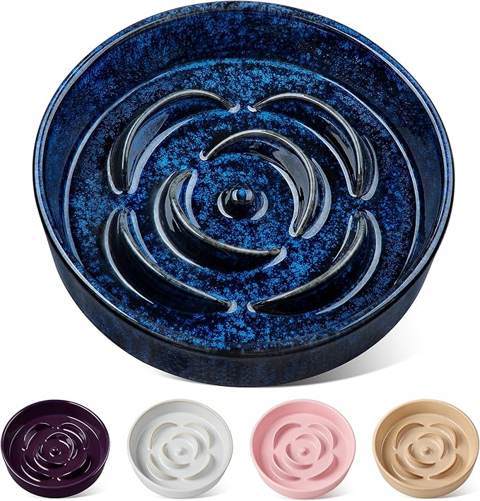 vancasso Slow Feeder Dog Bowl, 1.5 Cup Ceramic Puzzle Dish for Medium Breed | Maze Dog Food Bowl for Fast Eaters, Slow Feeding Design for Medium Dogs, Promotes Healthy Eating Habits, Blue by vancasso