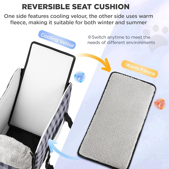 Center Console Dog Car Seat for Small Dogs-Washable Plaid Oxford Pet Booster Seat,Anti-Collapse Design with Soft Plush & Sturdy Support Board,Adjustable Safety Leash for Small Dogs & Cats up to 15 lbs - Image 4
