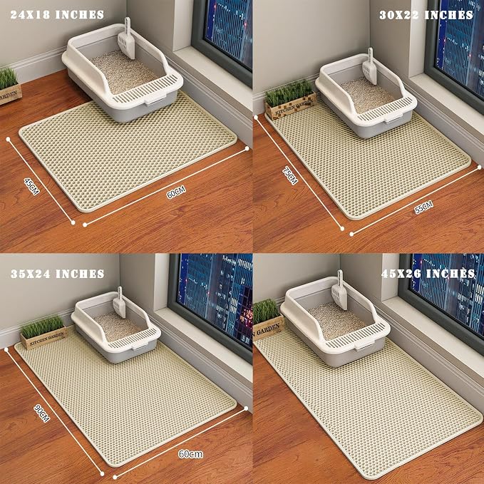 HCY&WLD Cat Litter Mat, Honeycomb Double Layer Litter Trapping Mat | Safe Materials, Soft on Paws, Waterproof Urine Proof Non-Slip, Protects Floors, Less Waste, Easy to Clean, Beige, 35" x 24" - Image 7