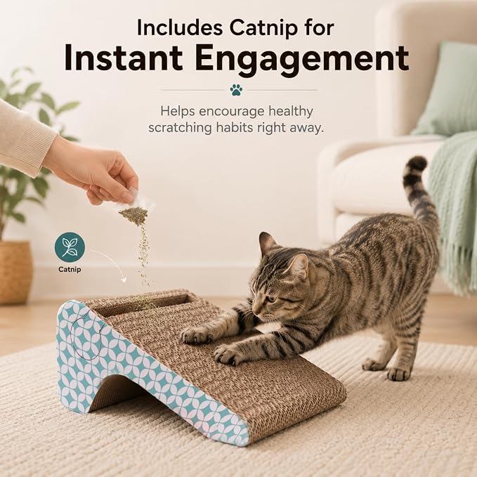 Cardboard Cat Scratcher Ramp with Ball, 2 Sizes Cat Scratch Pads | Nesting Triangle Design, with 17"x11" and 11"x11" Corrugated Scratchers, for Space-saving Natural Scratching, with Catnip - Image 8