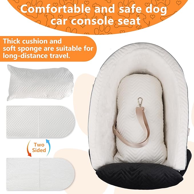 Dog Car Seat for Small Dogs Adjustable Portable Center Console Dog Car Seat Removable Cat Booster Cars Seats - Safety Belt with Cushion Anti-Collapse for Puppy Kitten Up to 15 Lb - Image 3