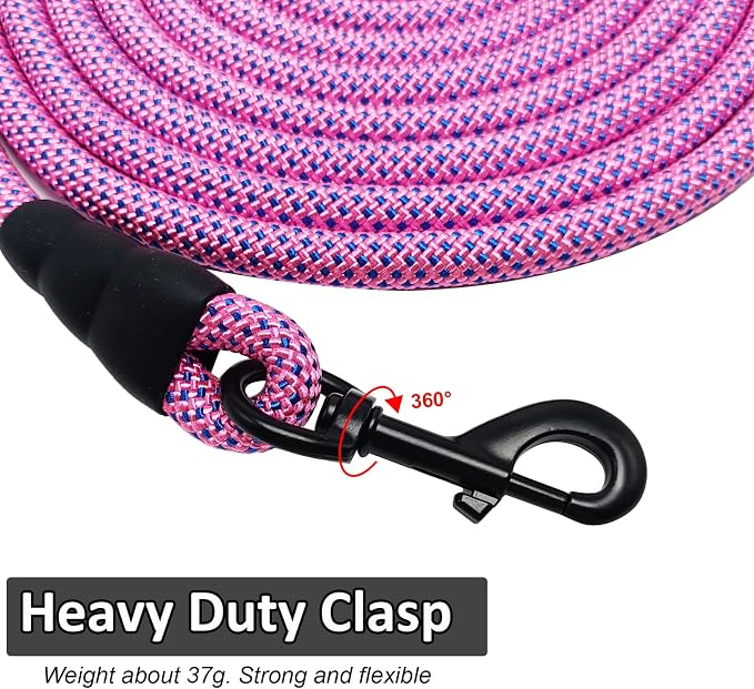 MayPaw 20ft Heavy Duty Long Rope Dog Leash, 1/2-In Thick Training Dog Lead | 3/6/8/10/12/15FT Lengths Soft Padded Handle Nylon Pet Leash for Large Medium Dogs (pink-blue dot, 1/2" * 20') - Image 2