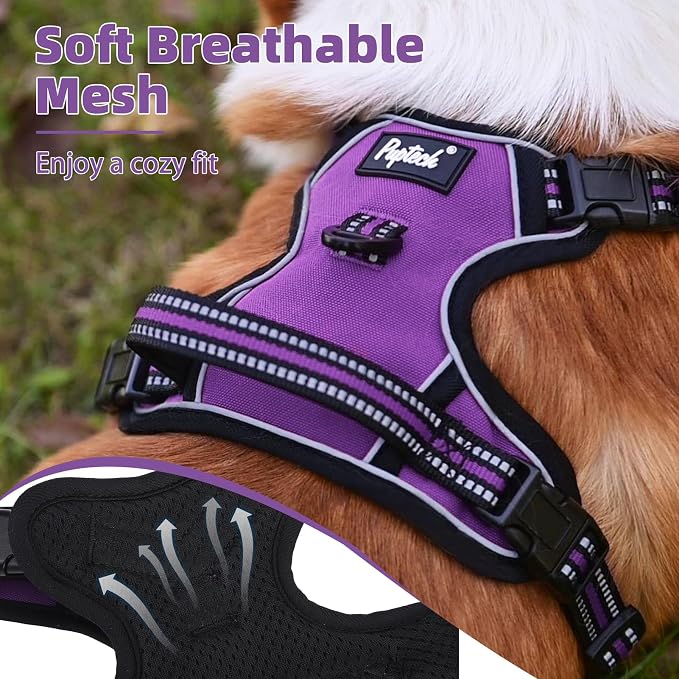 PUPTECK No Pull Dog Harness Small Sized, Adjustable Reflective Dog Harness with Handle Easy Control, Comfortable Soft Padded Pet Vest Harness for Small Dogs, Solid Purple S - Image 4