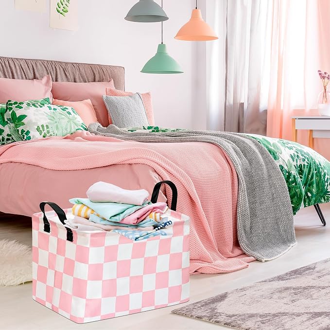 Kids Storage Basket Gift Basket for Girls Toy Organizer Nursery Bedroom Decor Waterproof Lined with Handles Pink Laundry Hamper - Image 6