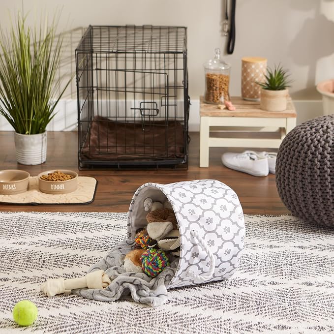 Bone Dry Pet Storage Collection Lattice Paw Print, Small Round, White/Gray - Image 5