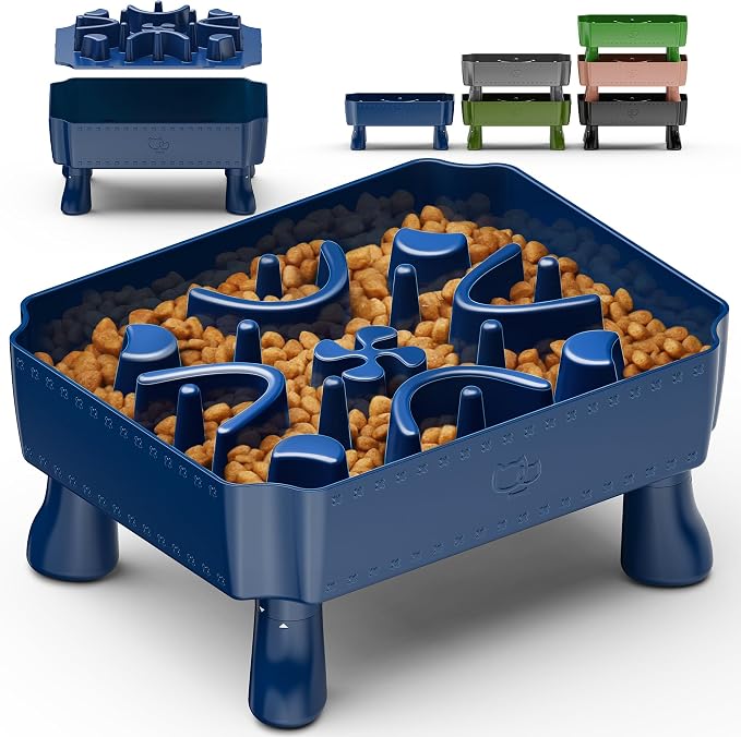UPSKY Slow Feeder Dog Bowl with Raised Design for Healthy Eating Blue | Raised Slow Feeder Dog Bowls, Slow Dog Feeder Bowl with Anti-Choking Maze Puzzle for Small & Medium Breeds, 2-6 Cups Capacity by UPSKY