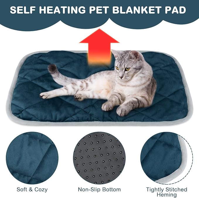 4 Pack Self Heating Cat Pad Self Warming Dog Mat Reflects Body Heat Extra Warm Thermal Pet Pad Washable Dog Cat Bed Crate Bed Mat Blanket (Dark Blue,16 x 20 Inch) - Image 3