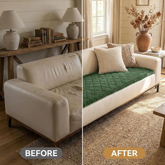 Smiry Non Slip Couch Cover for Dogs, Fuzzy Plush Pet Sofa Protector | Washable Furniture Cover for Large Dogs & Cats, Scratch & Dirt Resistant, For Sectional Sofa, Green, 43"x63" - Image 6