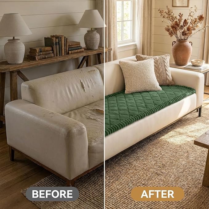 Smiry Non Slip Couch Cover for Dogs, Fuzzy Plush Pet Sofa Protector | Washable Furniture Cover for Large Dogs & Cats, Scratch & Dirt Resistant, For 3 Cushion Couch, Green, 27.6"x70.9" - Image 6