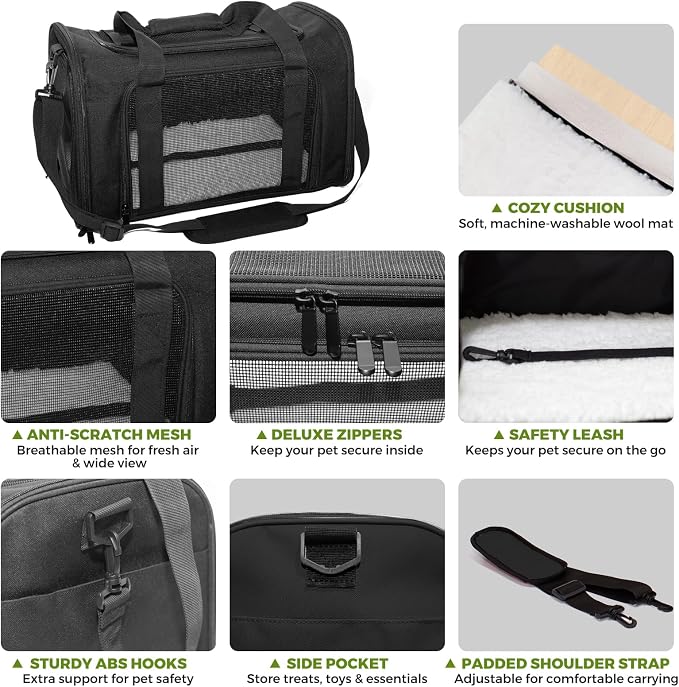 Soft-Sided Cat Carrier 20x13x13 in Expandable Travel Pet Bag 22LBS | For Cats and Small Dogs with Anti-Scratch Mesh Washable Mat Collapsible Escape-Proof Airline Approved with Shoulder Strap - Image 4