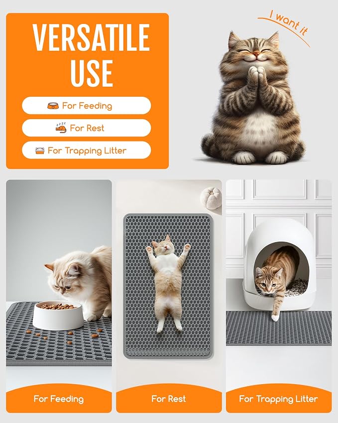 Powools Cat Litter Mat, Double-Layer, 23.2 x 14.6 in, Urine-Proof, Grey | Non-Slip Litter Trapping Mat, Easy to Clean, Kitty Litter Mats for Floor, Scatter Control, Waterproof Litter Box Mat for Cats - Image 5