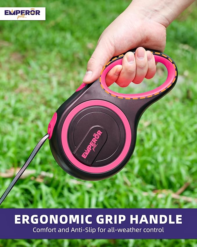 Emperor Pets Pink Heavy Duty Retractable Dog Leash 26 ft – Tangle-Free Nylon Tape, Anti-Slip Grip, Reflective – Retractable Leash for Medium Large Dogs up to 110 lbs -Classic-PK26 - Image 4