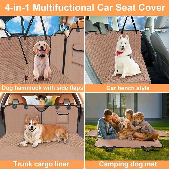 Mancro Back Seat Pet Cover for Dogs, Waterproof Dog Hammock for Car, Khaki | 600D Heavy Duty, Scratch-Resistant Back Seat Pet Cover for Dogs with PVE Nonslip Underside, Fits for Sedan, Trucks and SUVs - Image 4