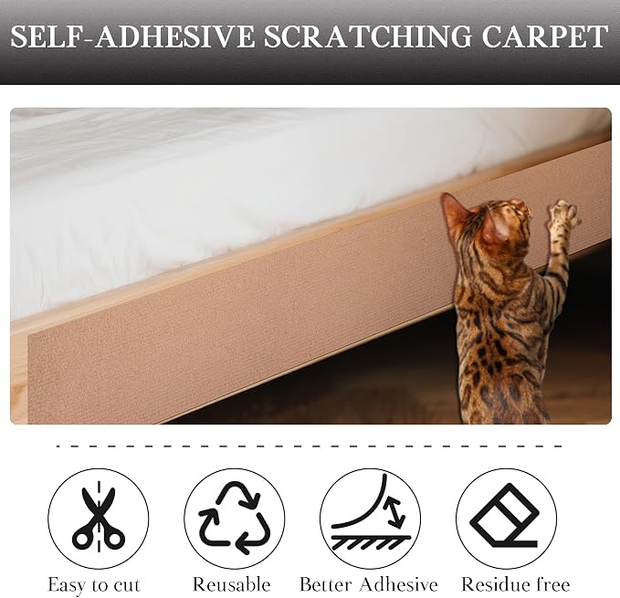 15.7'' x 78.7'' Cat Scratch Furniture Protector Cat Wall Scratcher Mat AdhesiveTrimmable Cloth Couch Anti-Scratch Cover DIY Climb Couch Protector from Claws, Replacement Pads，Beige - Image 4