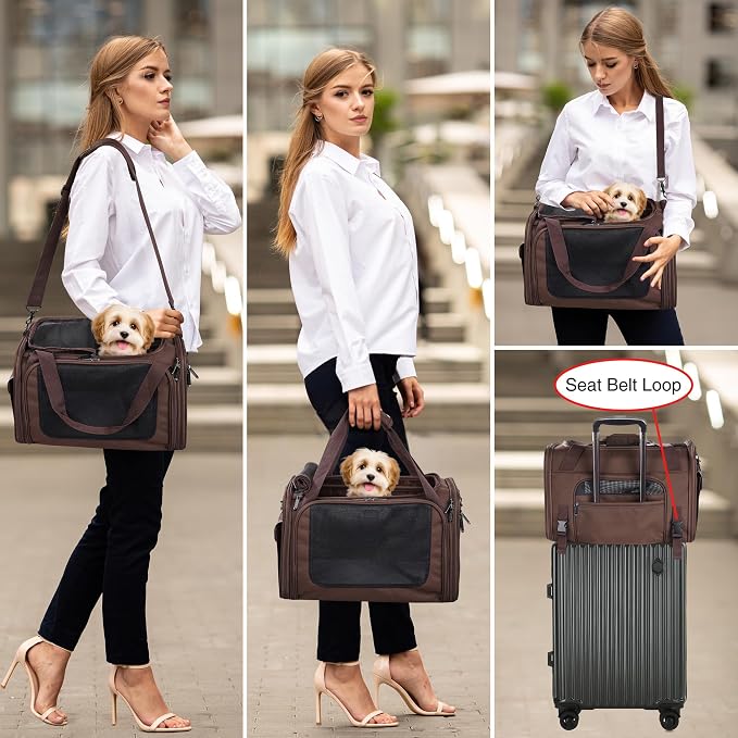 EliteField Deluxe Soft Pet Carrier for Cats and Dogs (3-Year Warranty) | Airline Approved, Waterproof Fabric, Scratch-Resistant Mesh, Expandable Mat, Built-In Leash, Suitcase Sleeve, Seat Belt Loops - Image 3