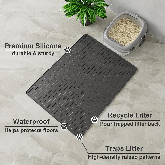 Large Cat Litter Mat, 31.5x23.6 Black, Premium Silicone Rubber, Waterproof & BPA-Free, Traps Litter, Easy to Clean, Keeps Floors Tidy - Image 2