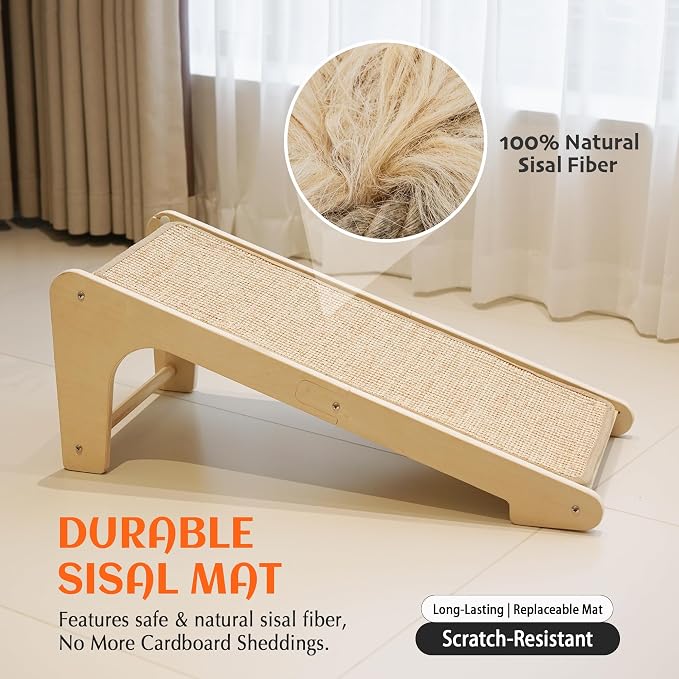 PETKARAY Cat Scratcher, Sisal Scratching Ramp, L Shape Scratch Pad for Indoor Cats, Wall Furniture Protector with Catnip (Large Size) - Image 3