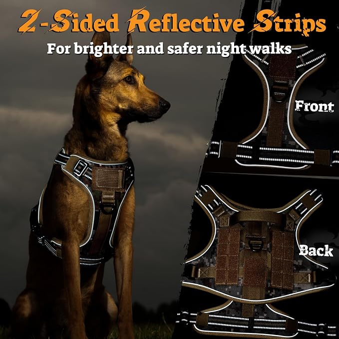 rabbitgoo Tactical Dog Harness for Large Dogs, No Pull Service Pet Vest | Military Molle System & Easy Control Handle, Adjustable and Reflective for Walking and Training, Desert Camo, Large - Image 7