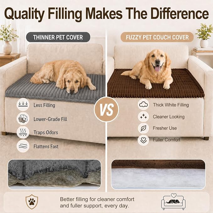decorUhome Couch Cover for Dogs, Non Slip Fuzzy Thick Pet Sofa Protector | Pet Friendly, Machine Washable, Fits 4-Cushion Sofa, Protects Against Pet Hair, Scratches & Daily Messes, Brown, 27.6" x 88" - Image 6