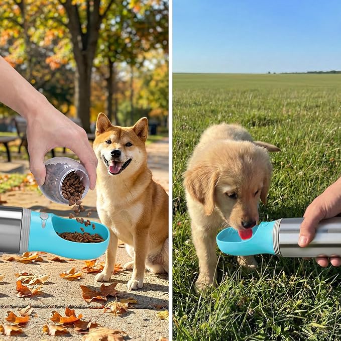 Portable Dog Water Bottle with Food Container, 14 OZ, Stainless Steel | Leak Proof Pet Water Dispenser with Drinking Feeder, Durable, Use for Dog Travel, Walking, Hiking and Outdoor Activities - Image 7