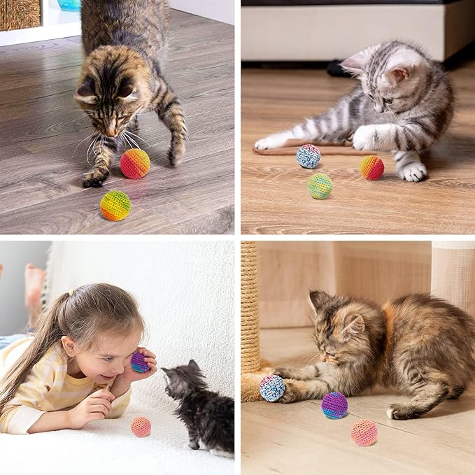 Retro Shaw Cat Toys Balls, Wool Yarn Cat Ball with Bell Inside, 6Pcs | Handmade Crochet, Interactive Kitten Toys for Indoor Cats, Safe Durable Kitty Chew Nip Kicker Chase - Image 6