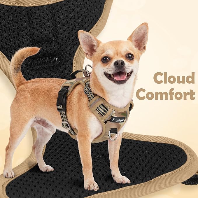 Dog Harness No Pull, Adjustable Pet Vest Harness, Super Soft Material with Vertical Handle Easy Control, Reflective Night Walking, 2 Leash Clips for Small Sized Dogs, Camo Brown, S - Image 6