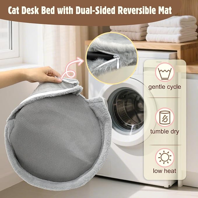 Double Cat Desk Bed, 360° Rotating & Adjustable Heigh Kitten Nest for Desktop, Double Kittens Clamp Hammock Bed with Dual-Sided Reversible Mat for Home Office-Maximum Hold Up to 40lb - Image 6