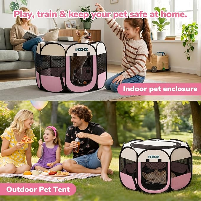 Dog Cat Small Animal Puppy Playpen Crate, Small, Pink | Portable Pop Up Pet Cage Enclosure Tent Kennel Indoor Outdoor with Carrying Case, No Assembly, Camping Use - Image 5