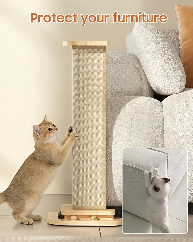 Couch Corner Cat Scratcher with Track Balls, 25'' Cat Scratching Post for 90° Furniture Sofa, Replaceable Sisal Scratch Pad for Wall Furniture Protector - Image 6