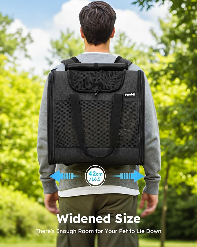 Pecute Cat Backpack with Widened Interior Space, Upgraded Dog Backpack Carrier with Various Ways to Carry, Pet Backpack with Breathable Mesh, Pet Travel Carrier with Soft Padded,Dark Grey | Breathable Mesh, Reinforced Support, Various Carry Ways, Ergon... - Image 8