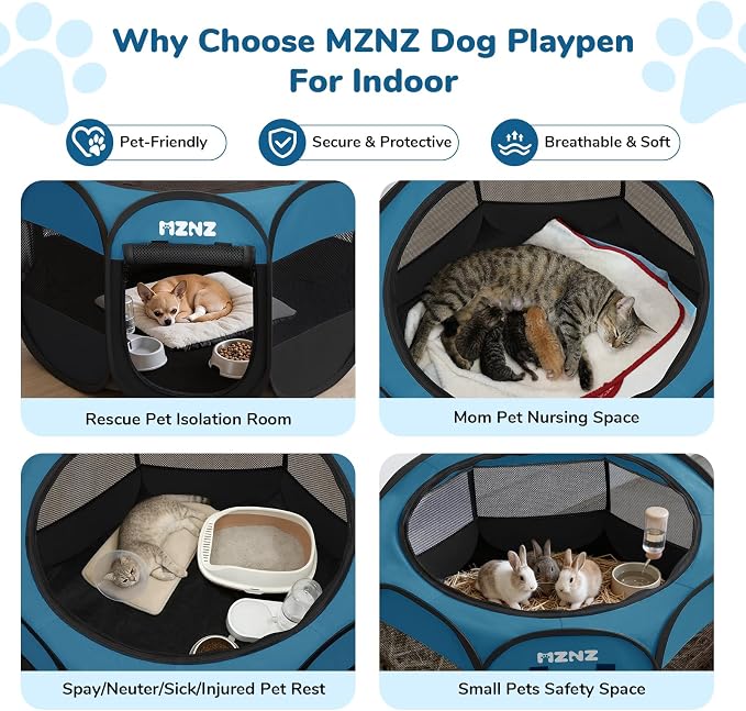 Dog Cat Small Animal Puppy Playpen Crate, Small, Blue Black | Portable Pop Up Pet Cage Enclosure Tent Kennel Indoor Outdoor with Carrying Case, No Assembly, Camping Use - Image 3