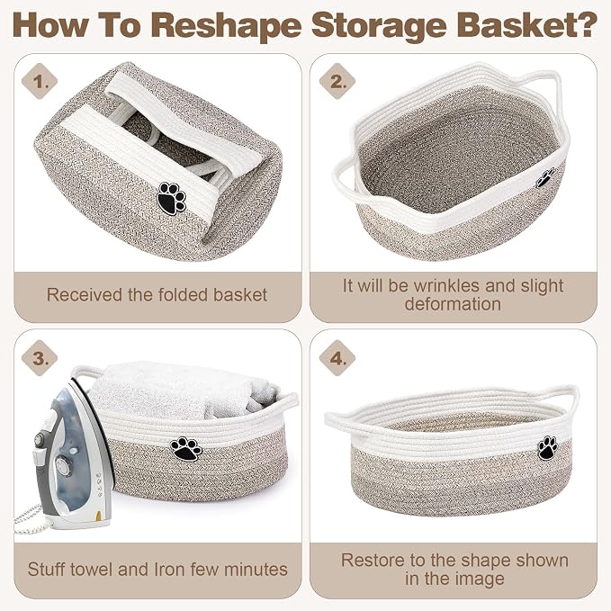 Optish 25L Medium Dog Toy Basket, Woven Rope Storage Basket, White-Brown | 16.5" x 11" x 9" Toy Storage Box and Bin with Handles for Living Room, Bedroom Organization, Foldable, Durable, Home Decor - Image 7