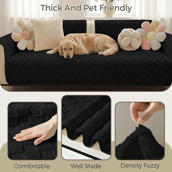 Foxdecor Couch Cover for Dogs Sofa Covers Non Slip Couch Pad Pet Friendly | Pet Couch Covers Washable Sofa Protector, Furniture Cover Couch Seat Protector for Living Room, Black 30x94 Inch - Image 2
