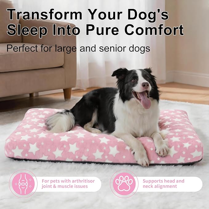 Orthopedic Dog Bed for Large Dogs, Washable Dog Mat with Removable Zippered Cover, Non-Slip Bottom, Comfort Crate Bed (Big&Little Stars Pink, M(30"*20"*3.1")) - Image 5