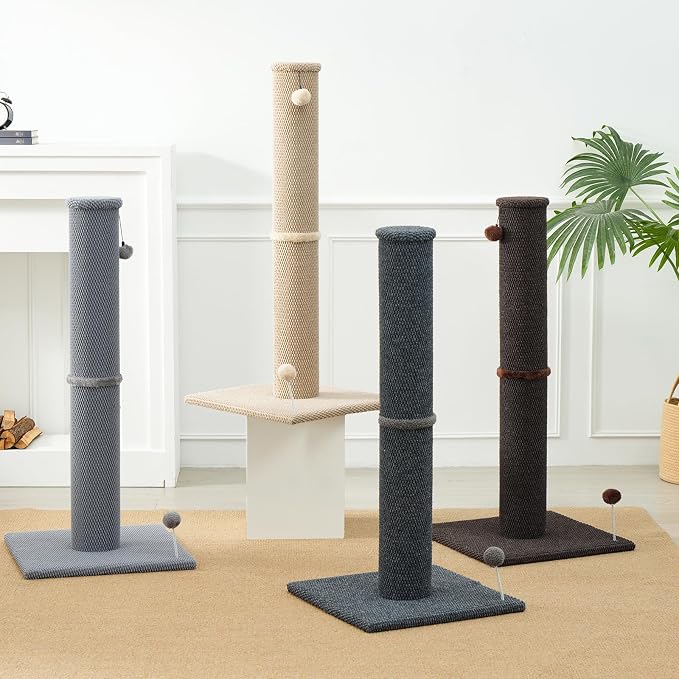 Cat Craft 41" Cat Scratching Post, Beige | Short Plush Fabric, Stable Wide Base, Replaceable Hanging Ball, Full Stretch Design - Image 7