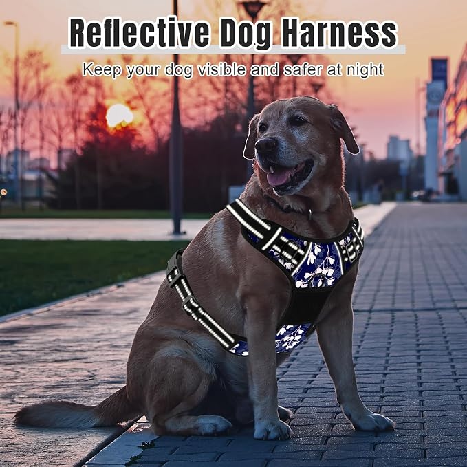 Rnivvi No Pull Dog Harness, Cute Flower Reflective X-Small Sized Puppy Harness, Adjustable Soft Padded Vest for Small Dogs, Cats, Heavy Duty Pet Vest with Easy Control Handle for Walking, Blue White - Image 6